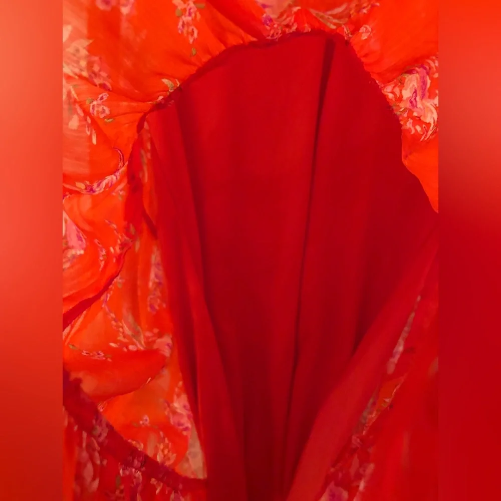 Vince Camuto Floral Tiered V‑Neck Women's Dress in Orange - Summer, Spring - Picture 4 of 6